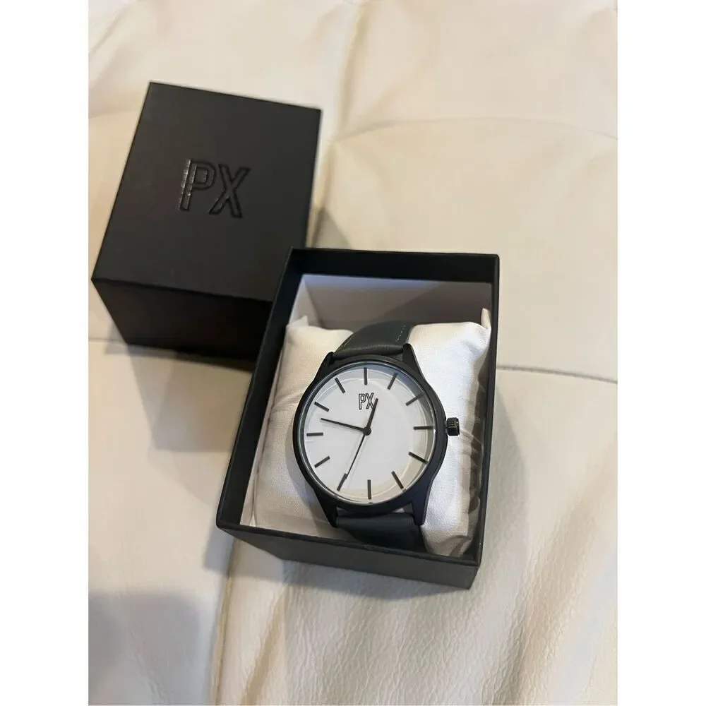 Px Henry Leather Strap Watch dark grey